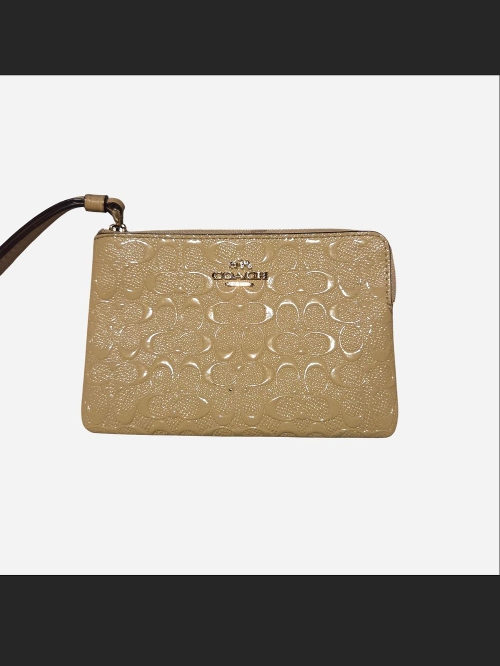 COACH Patent Leather Wristlet in Beige